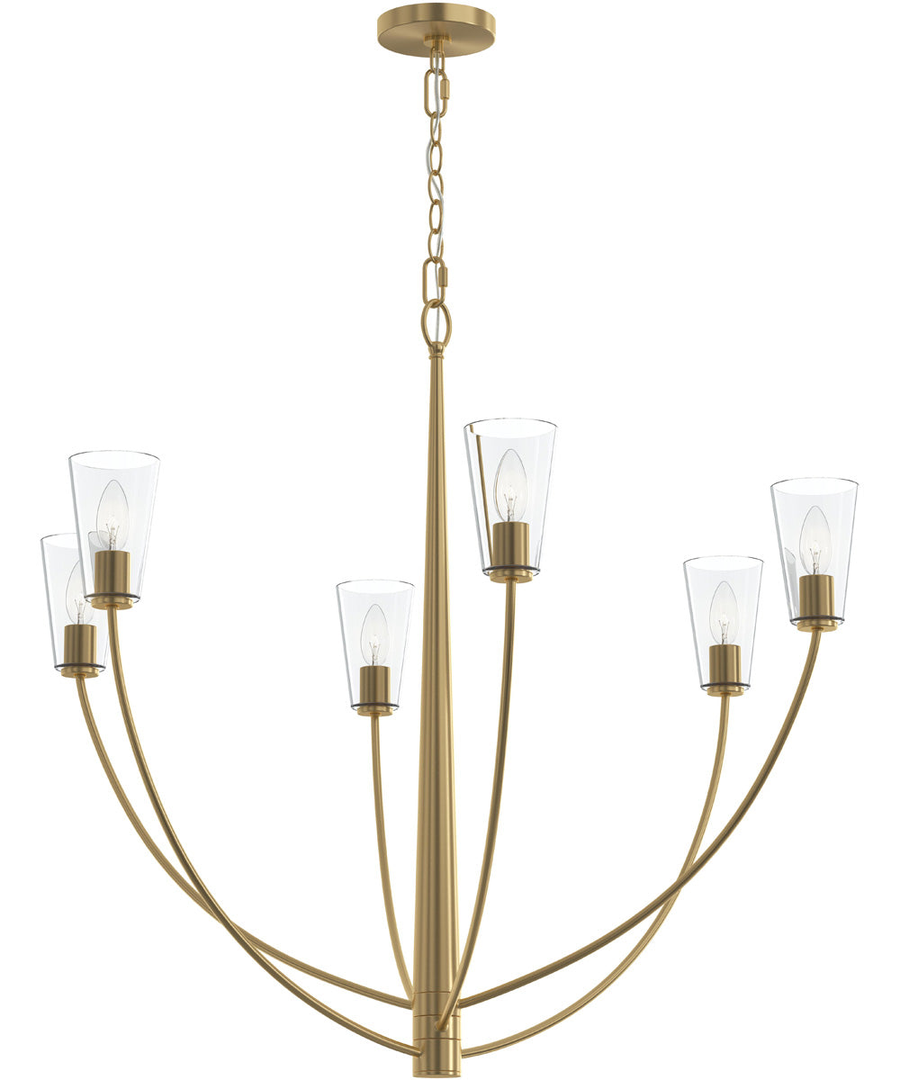 Jheni 6-Light Large Chandelier with Clear Glass Shades Brushed Gold