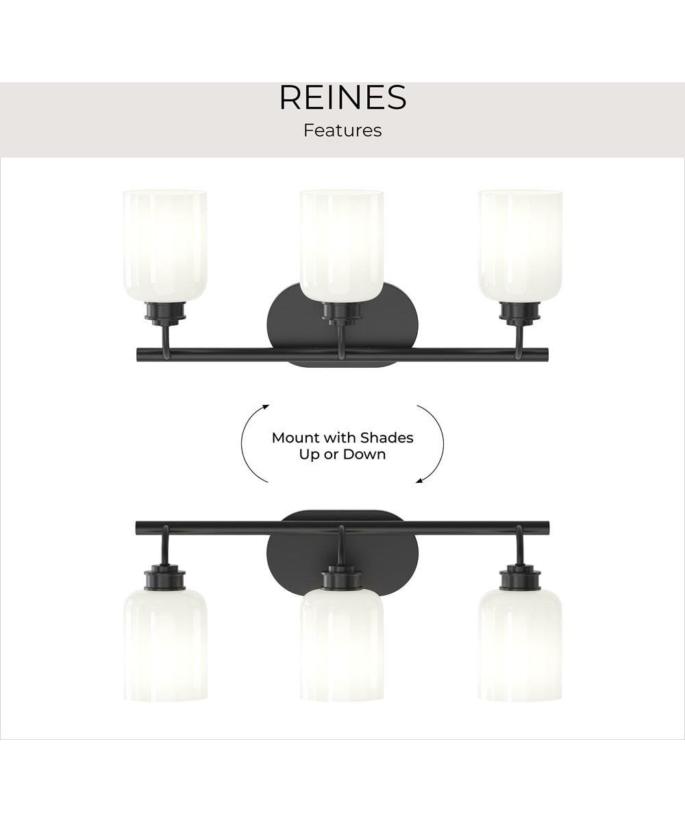 Reines 3-Light Bath Vanity with Opal Glass Shades Matte Black