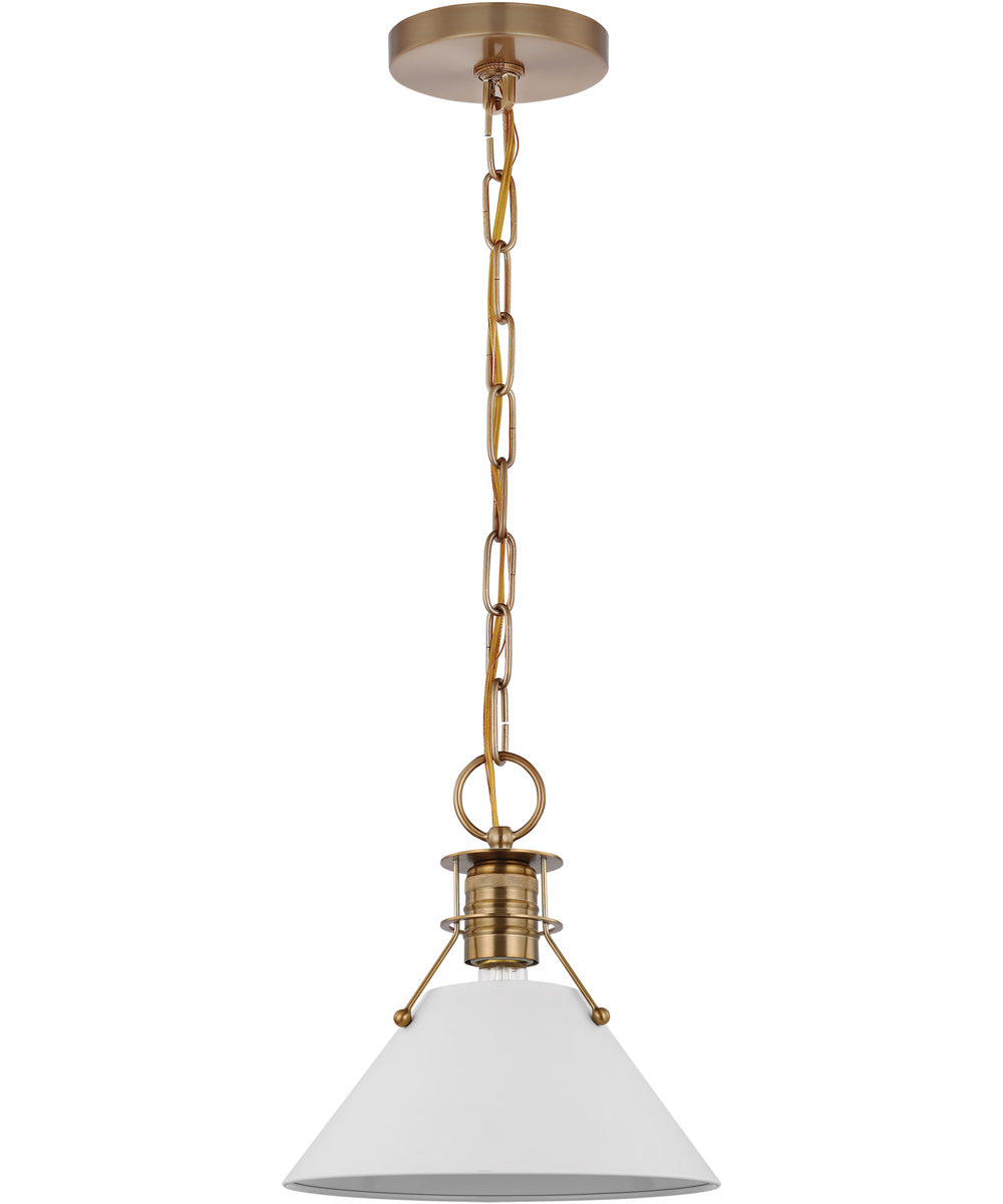 Outpost 1-Light Pendant Matte White / Burnished Brass