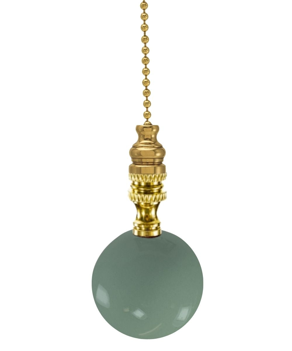 Polished Brass Sage Green Ceramic Ball Fan Pull 2.25"h