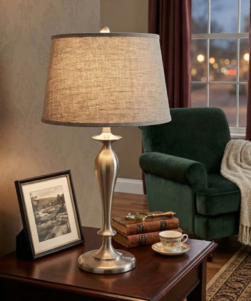 28"H Satin Nickel Signature by Stiffel Table Lamp, 3-Way