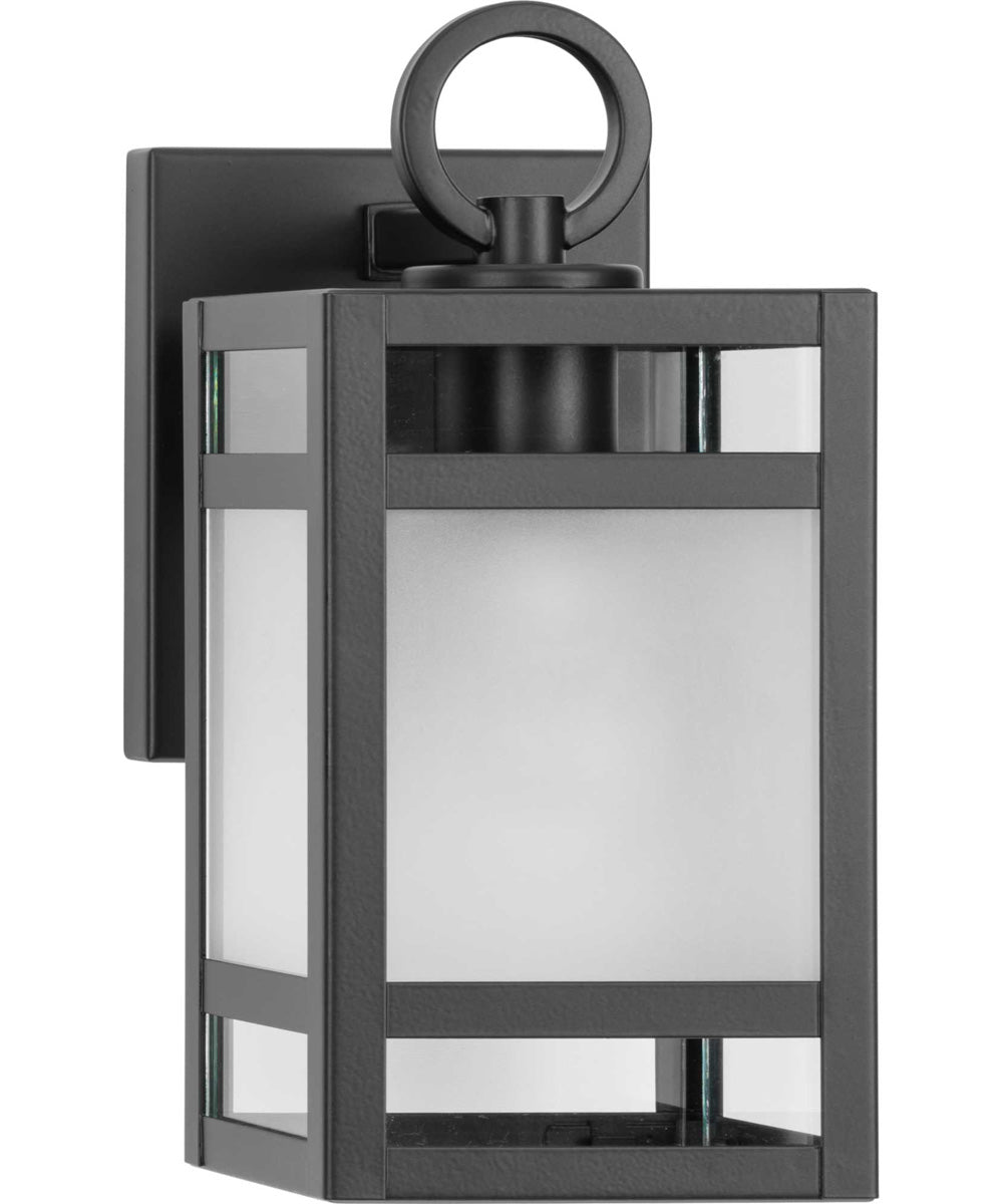 Parrish 1-Light Clear Etched Glass Modern Craftsman Outdoor Small Wall Lantern Matte Black