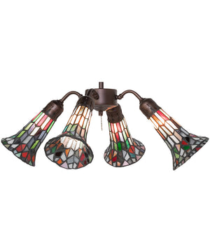 19" Wide Stained Tiffany Glass Pond Lily 4 Light Fan Light MuLighti-Colored