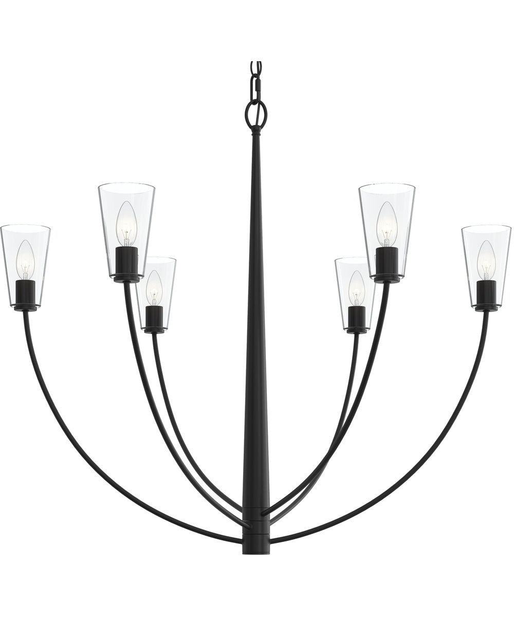 Jheni 6-Light Large Chandelier with Clear Glass Shades Matte Black
