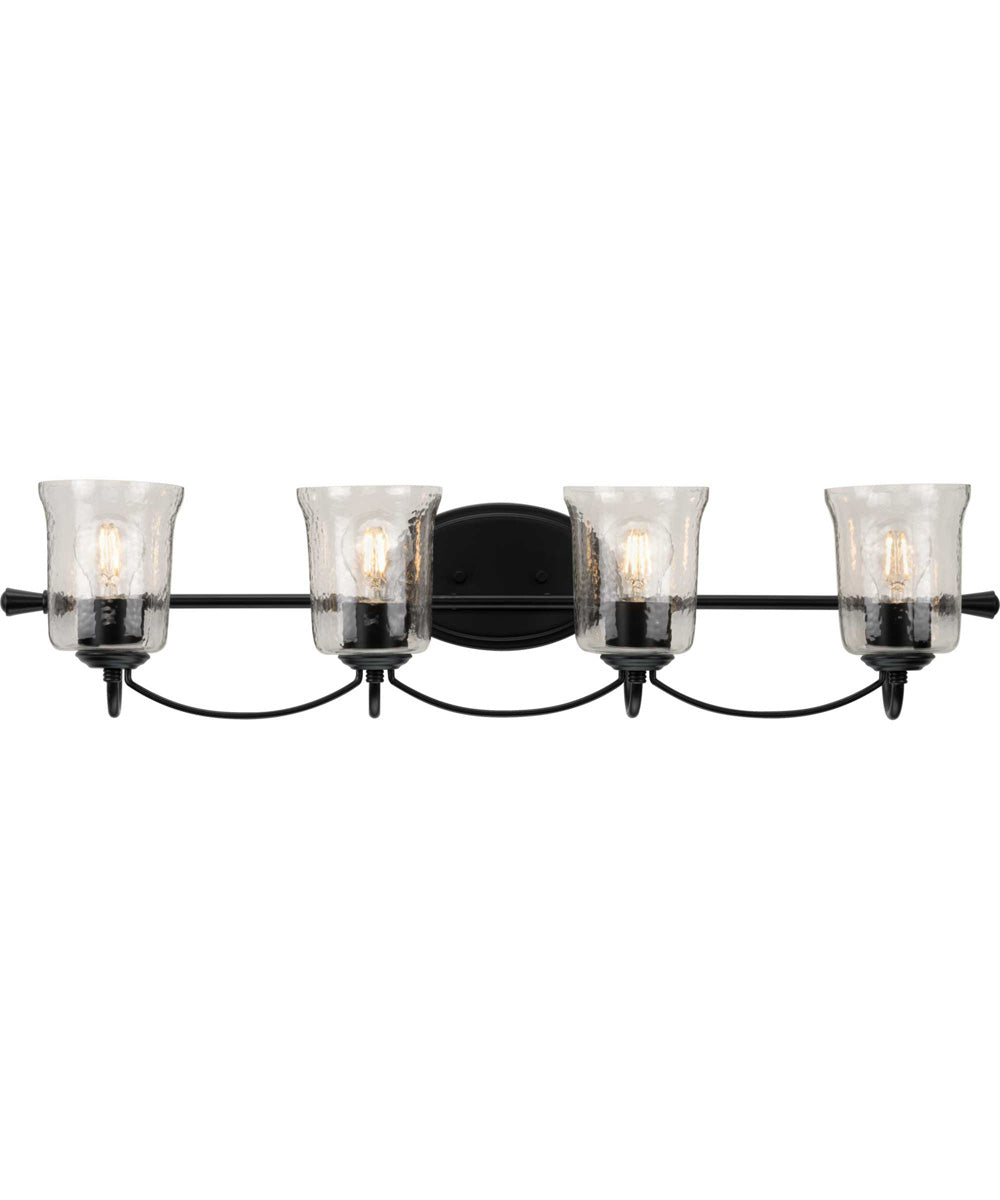 Bowman 4-Light Clear Chiseled Glass Coastal Bath Vanity Light Matte Black