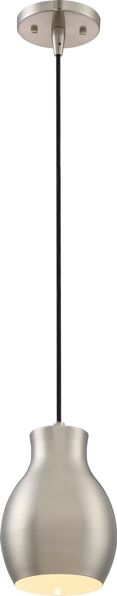 6"W Vessel 1-Light Pendant Brushed Nickel / White Accents