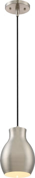 6"W Vessel 1-Light Pendant Brushed Nickel / White Accents