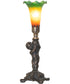 12" High Amber/Green Tiffany Pond Lily Cherub Mini Lamp