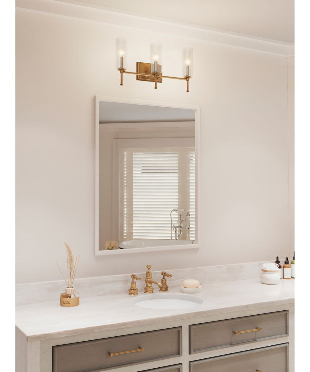 Elara 3-Light Clear Glass New Traditional Bath Vanity Light Vintage Brass