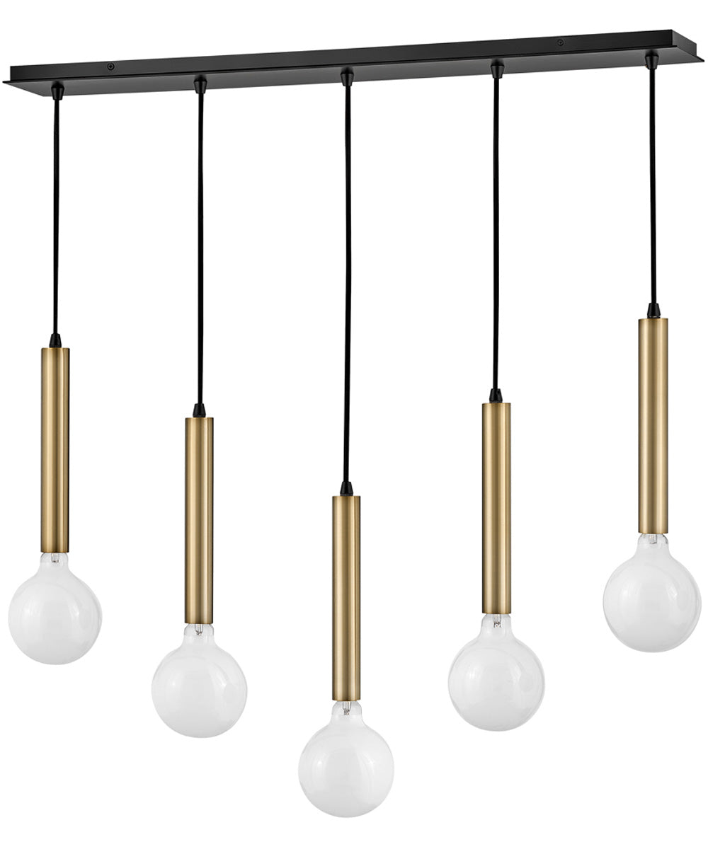 Bobbie 5-Light Large Five Light Linear Chandelier in Lacquered Brass