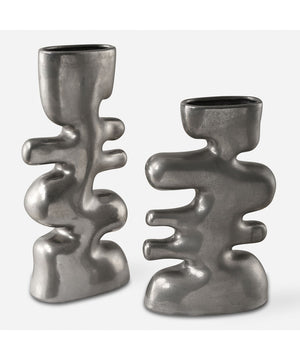 Free Flowing Nickel Vases Set of 2