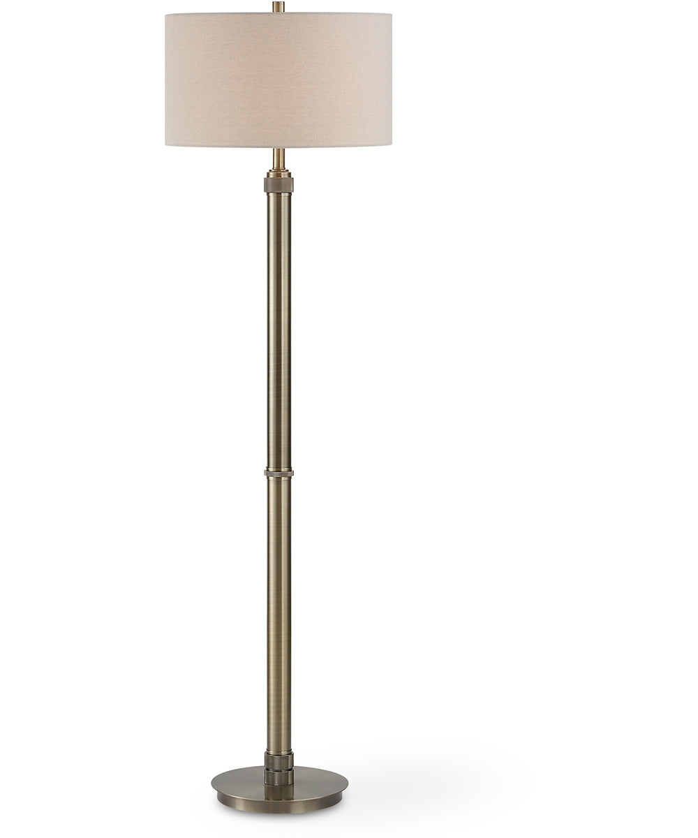 Floor Lamp in Antique Brass with Off-White Linen