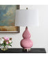 Ceramic Table Lamp with Pink Glaze and White Linen