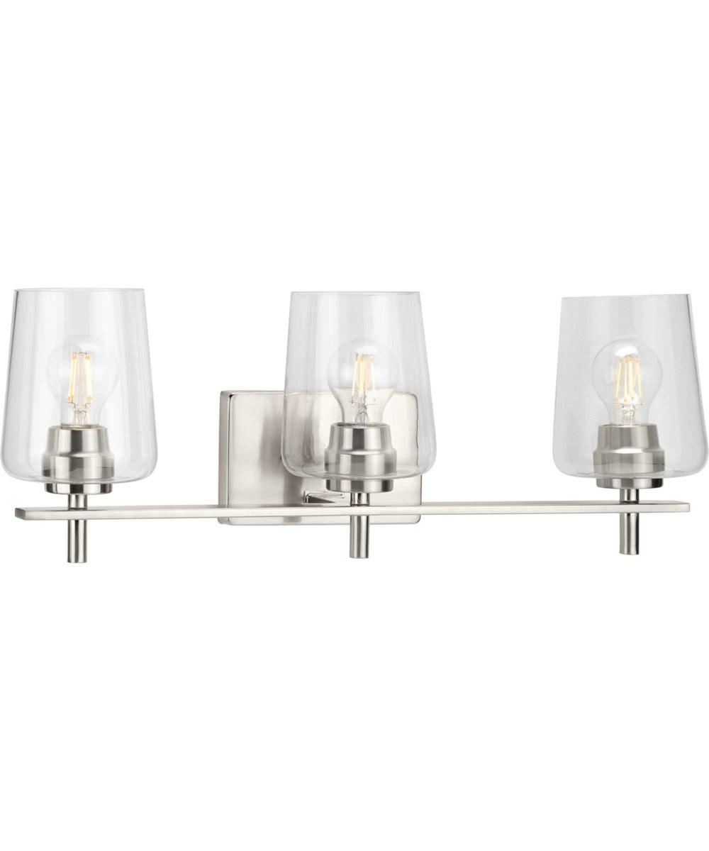 Calais 3-Light Clear Glass New Traditional Bath Vanity Light Brushed Nickel