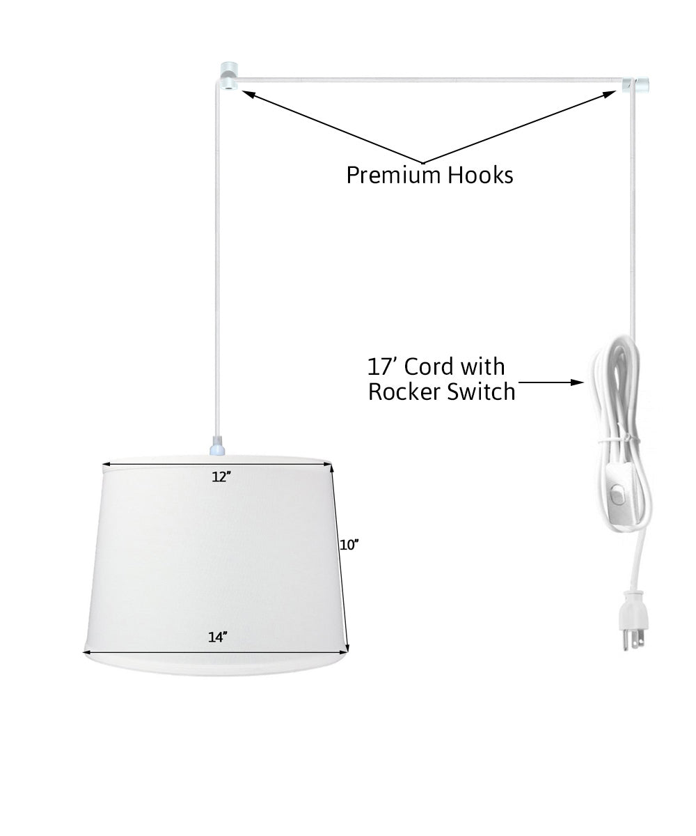 14"W 1 Light Swag Plug-In Pendant  White Shade White Cord