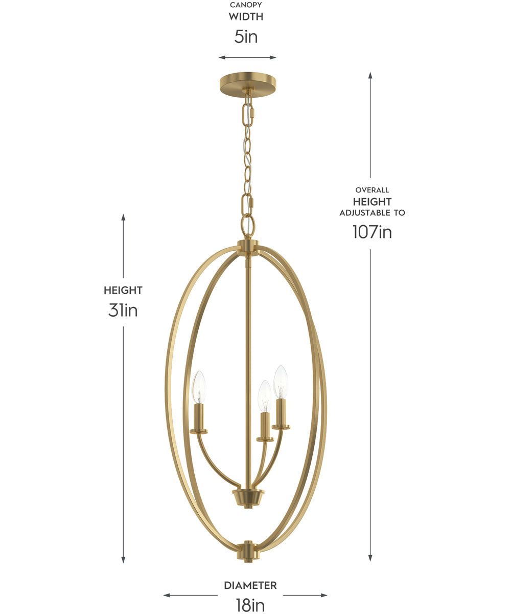 Jheni 3-Light Foyer Pendant Brushed Gold