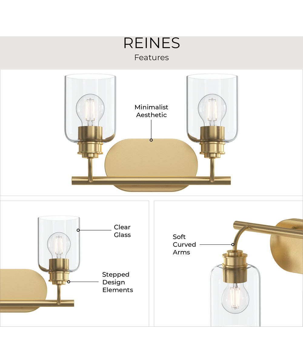 Reines 2-Light Bath Vanity with Clear Glass Shades Brushed Gold