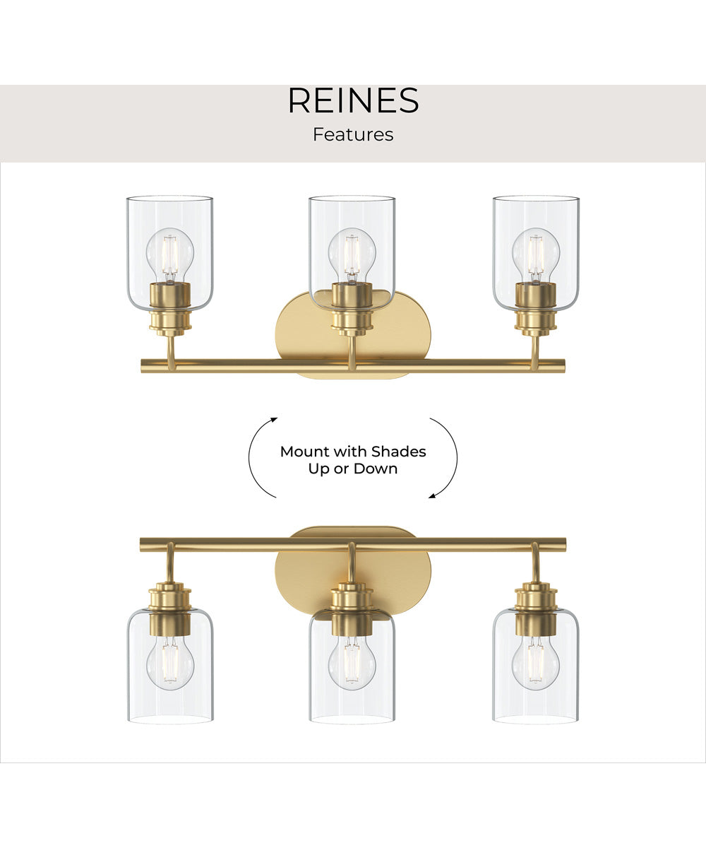 Reines 3-Light Bath Vanity with Clear Glass Shades Brushed Gold