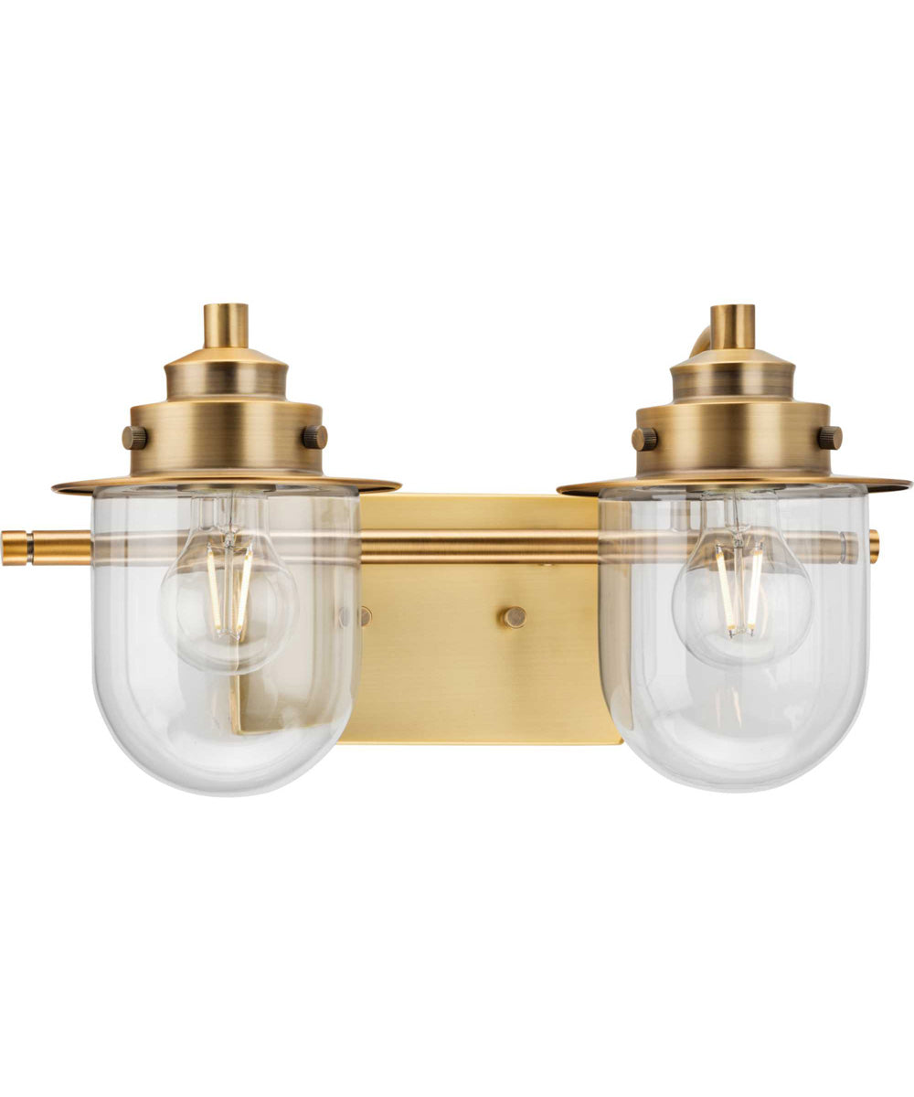 Northlake 2-Light Clear Glass Transitional Bath Light Vintage Brass