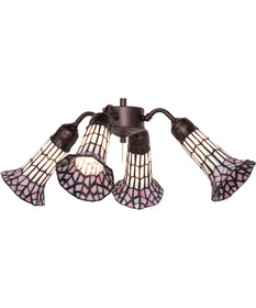 19" Wide Stained Tiffany Glass Pond Lily 4 Light Fan Light Pink/White