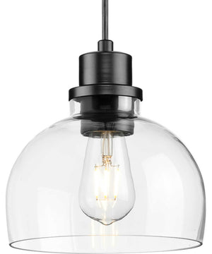 Garris 1-Light Clear Glass Transitional Mini-Pendant Matte Black