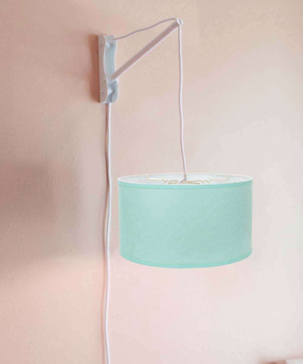MAST Plug-In Wall Mount Pendant, 1 Light White Cord/Arm, Island Paradise Blue Shade 18x18x10