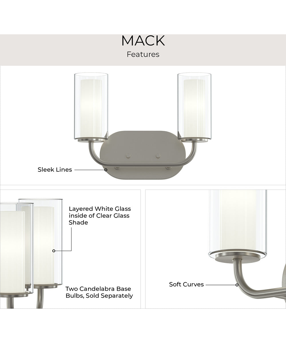 Mack 2-Light Vanity Light with Layered Glass Shades Brushed Nickel