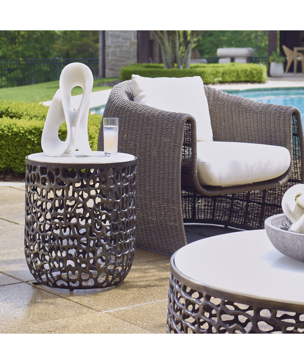 Sabena White Marble Outdoor Side Table