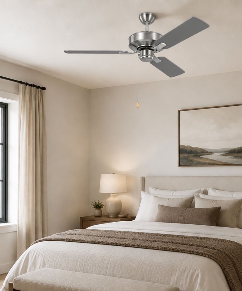 48" Linden 3-Blade Ceiling Fan Brushed Steel with Silver and American-Walnut Reversible Blades Finish