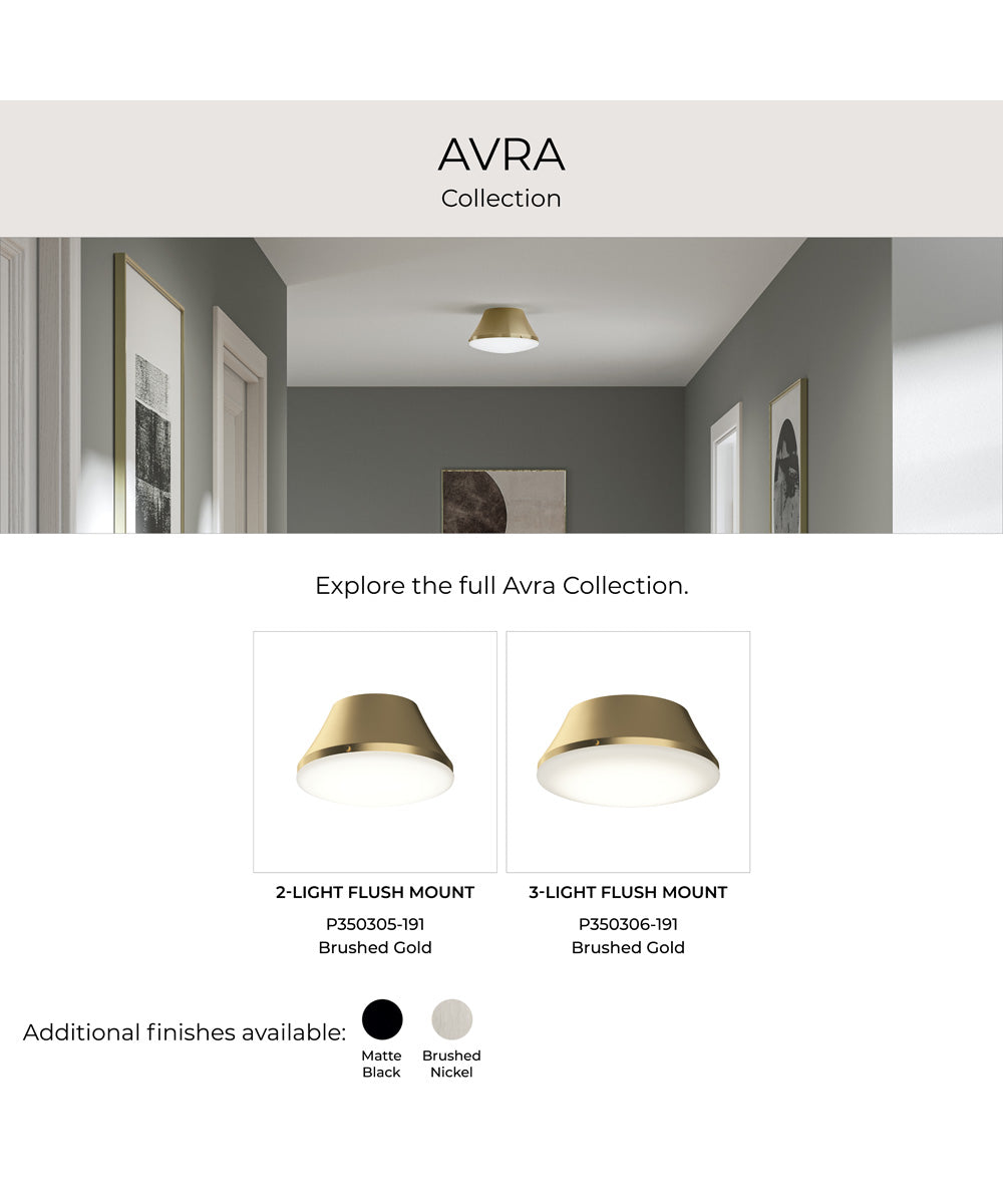 Avra Medium 2-Light Flush Mount with Etched White Glass Shade Brushed Gold
