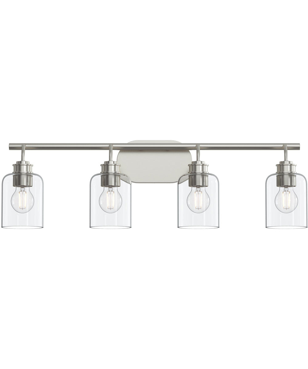 Reines 4-Light Bath Vanity with Clear Glass Shades Brushed Nickel