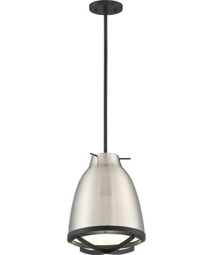 11"W Thrust 1-Light Pendant Brushed Nickel / White Accents