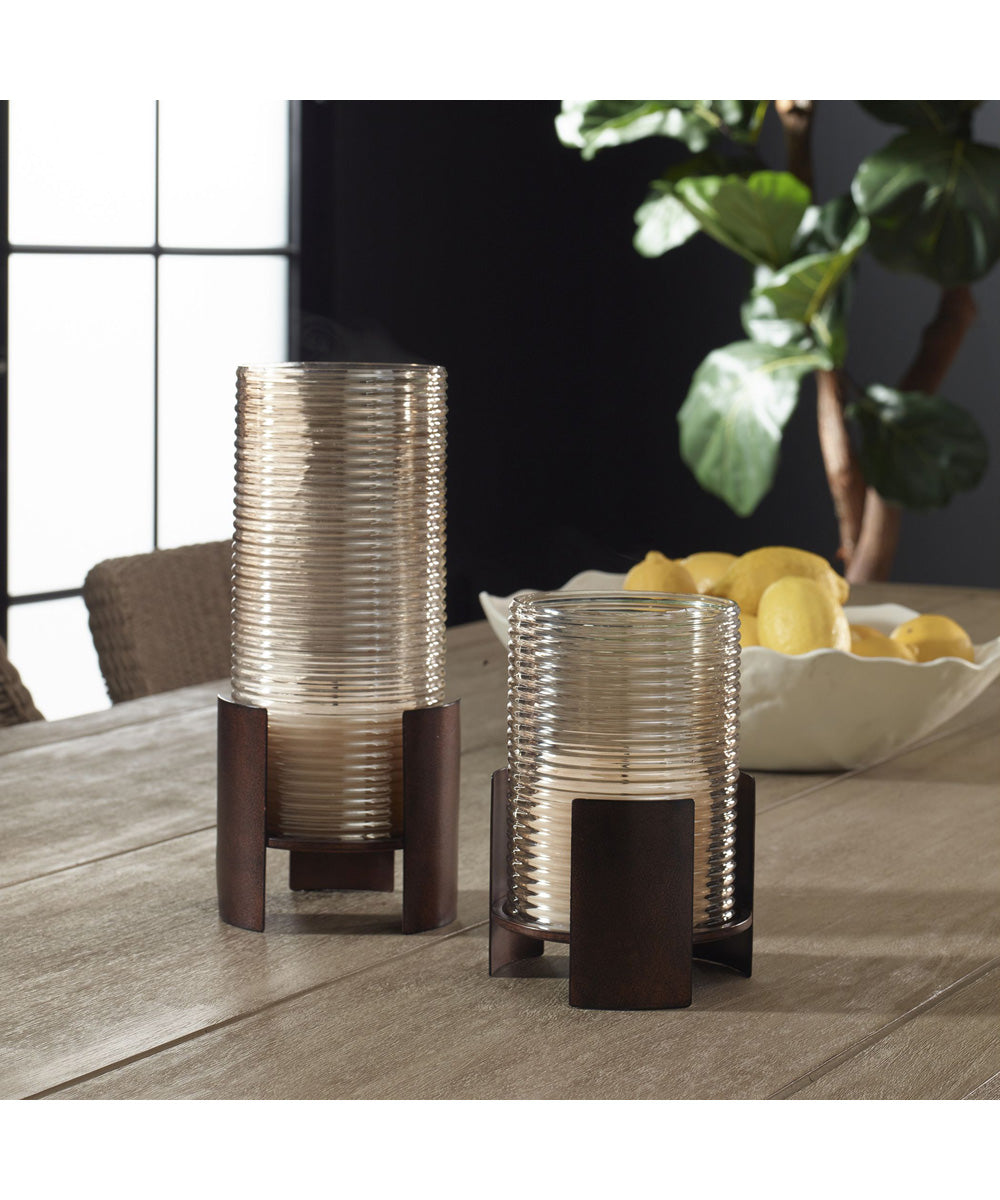 Fluted Fire Cylinder Candleholders Set of 2