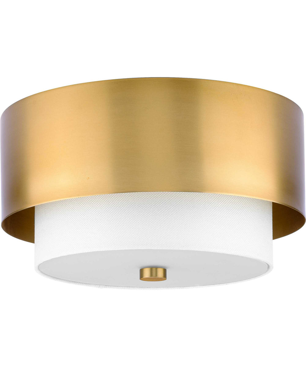 Silva 2-Light White Linen Shade 14" Flush Mount Brushed Bronze