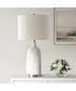 Ceramic Table Lamp in Distressed White Glaze and White Fabric