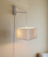 MAST Plug-In Wall Mount Pendant, 2 Light White Cord/Arm with Diffuser, Rounded Corner Square Oatmeal Drum Shade 12"W