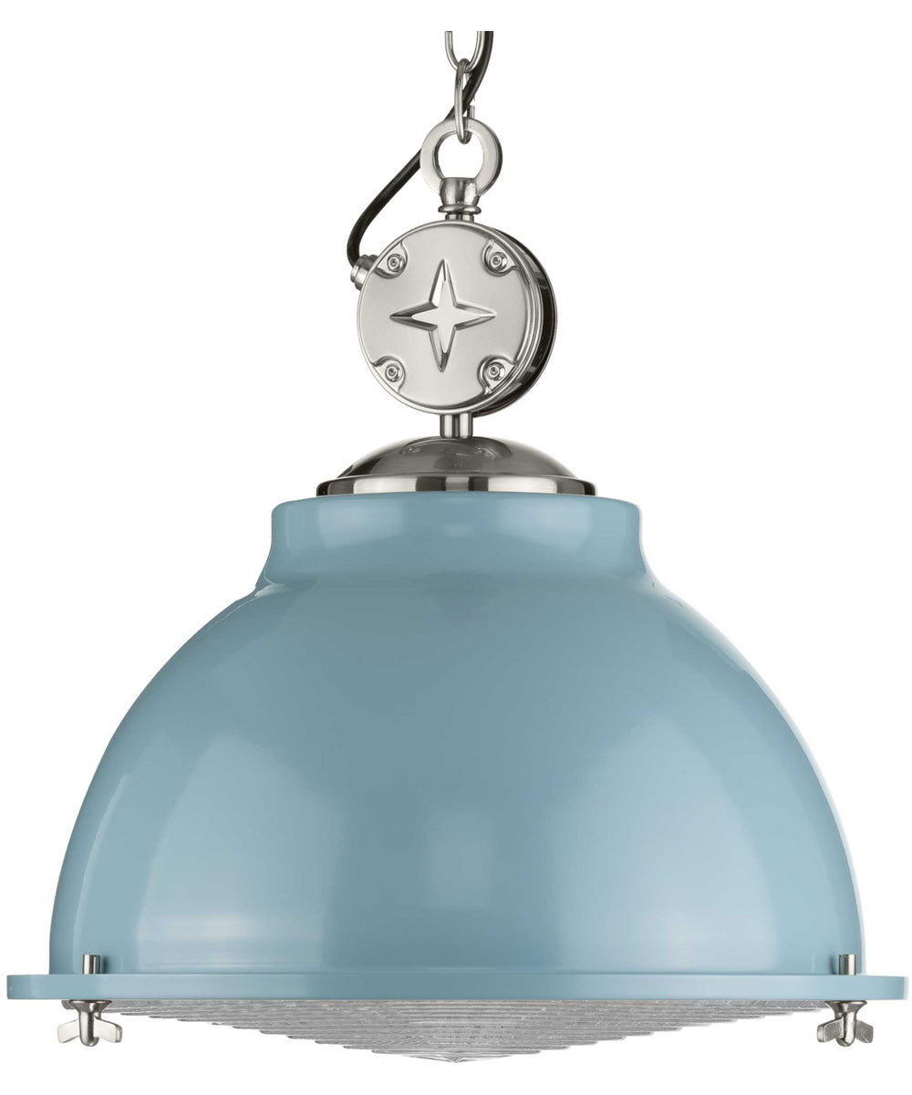 Medal 1-Light Clear Patterned Glass Coastal Pendant Light Coastal Blue