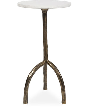 Accent Table with Tripod-Inspired Base in Antique Brass and White Marble