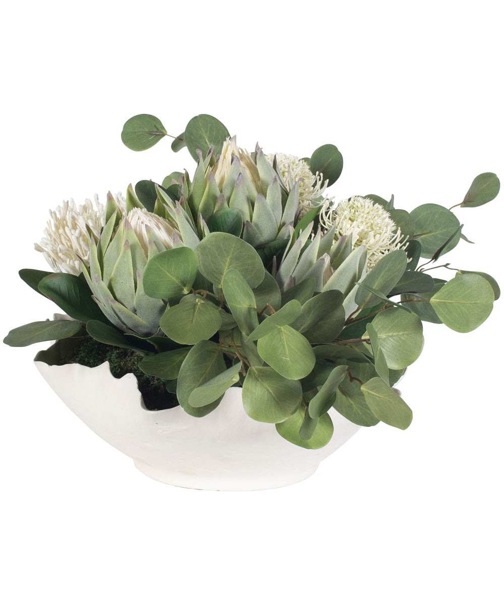 Protea Blooms White Bowl Centerpiece