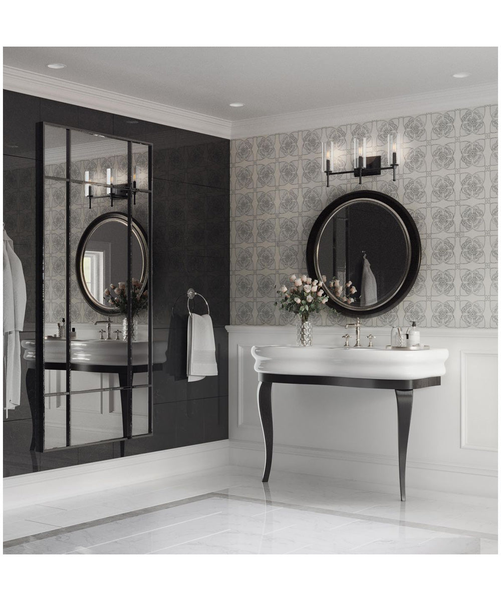 Elara 3-Light Clear Glass New Traditional Bath Vanity Light Matte Black