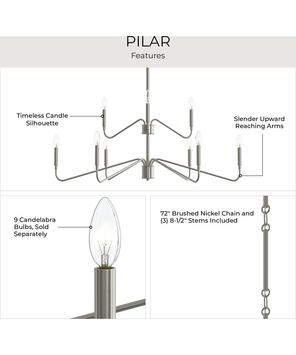 Pilar Two-Tier 9-Light Chandelier Brushed Nickel