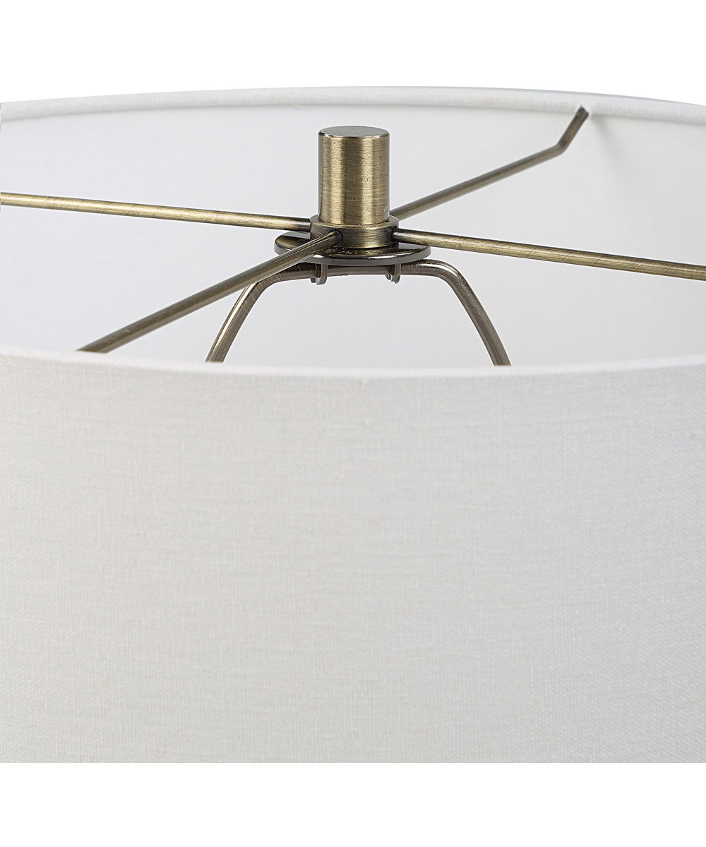 Ceramic Table Lamp in Blue-Green with White Linen