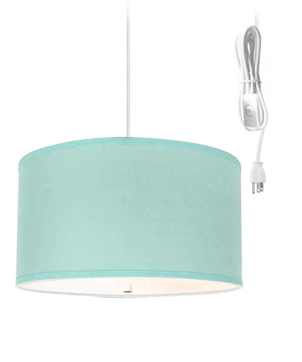 18"W 2 Light Swag Plug-In Pendant  Island Paridise Blue with Diffuser White Cord