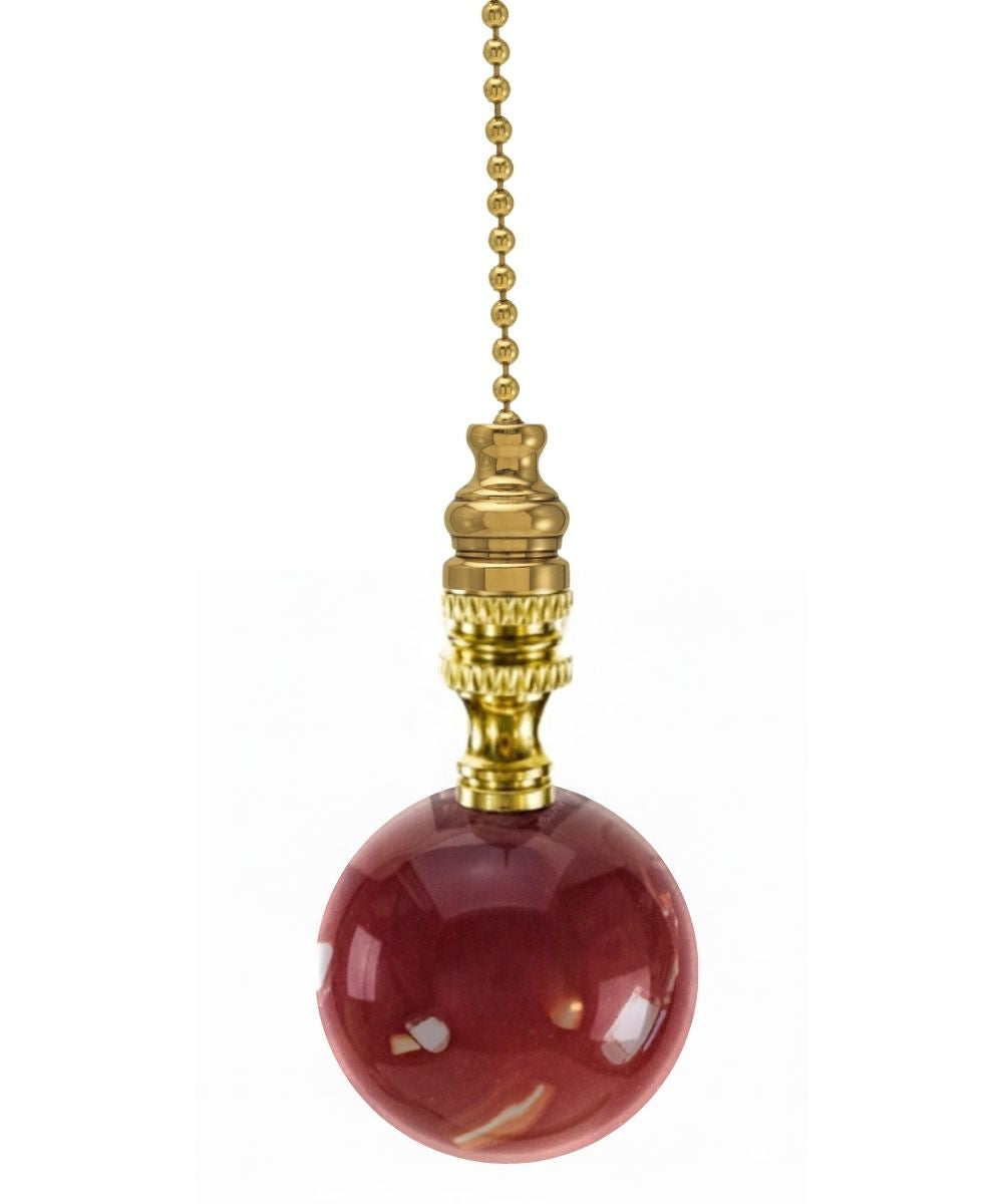 Polished Brass Burgundy Ceramic Ball Fan Pull 2.25"h