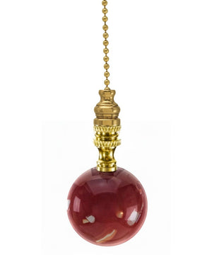 Polished Brass Burgundy Ceramic Ball Fan Pull 2.25"h