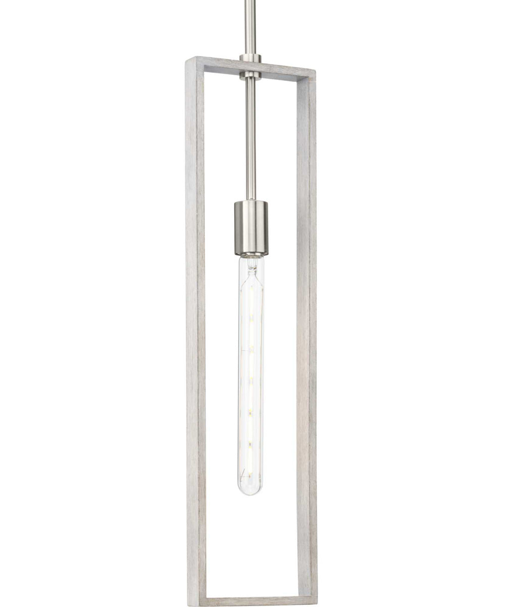 Boundary 1-Light Grey Washed Oak Modern Pendant Brushed Nickel