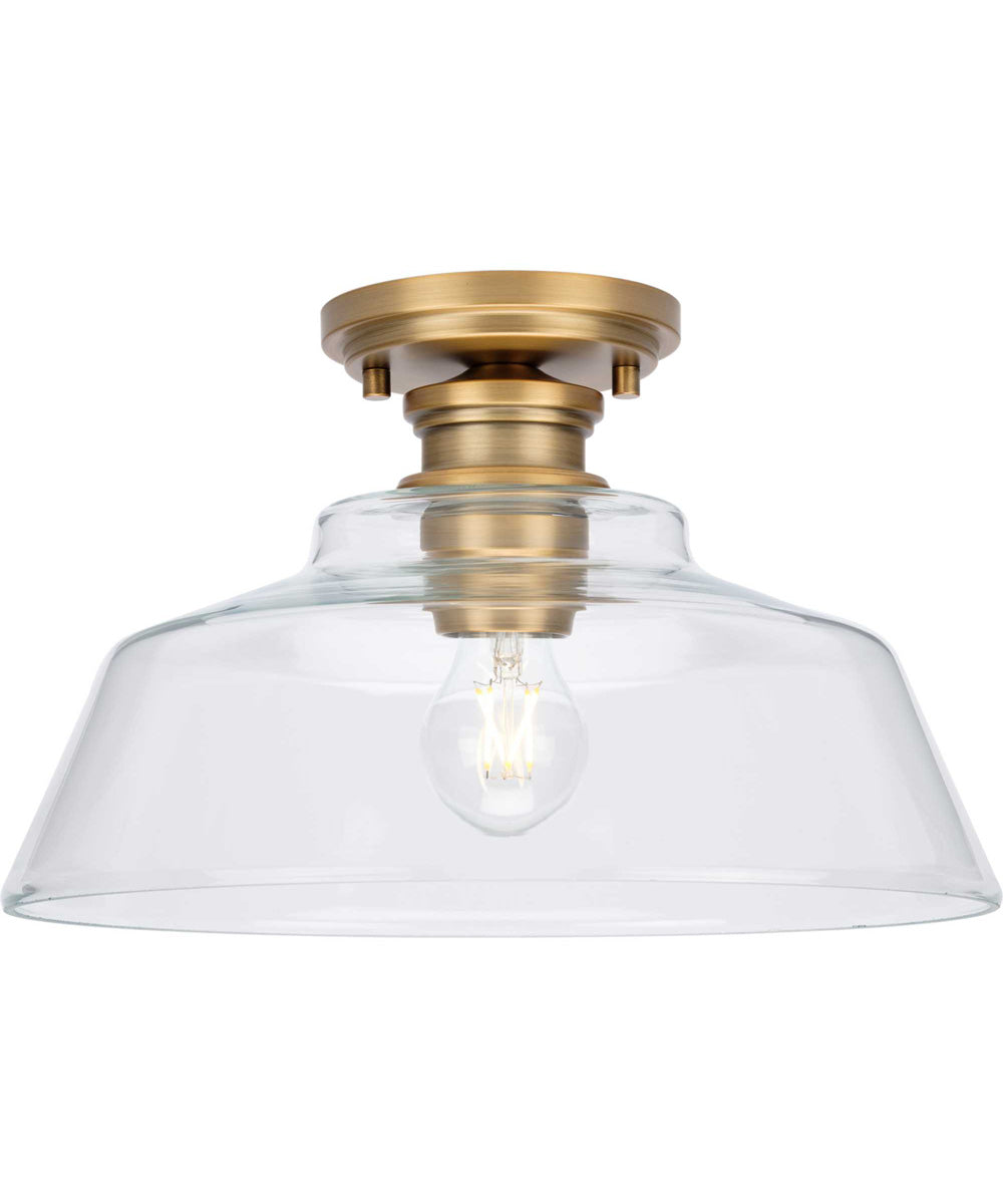 Singleton 1-Light 14" Farmhouse Medium Semi-Flush Mount Light with Clear Glass Shade Vintage Brass