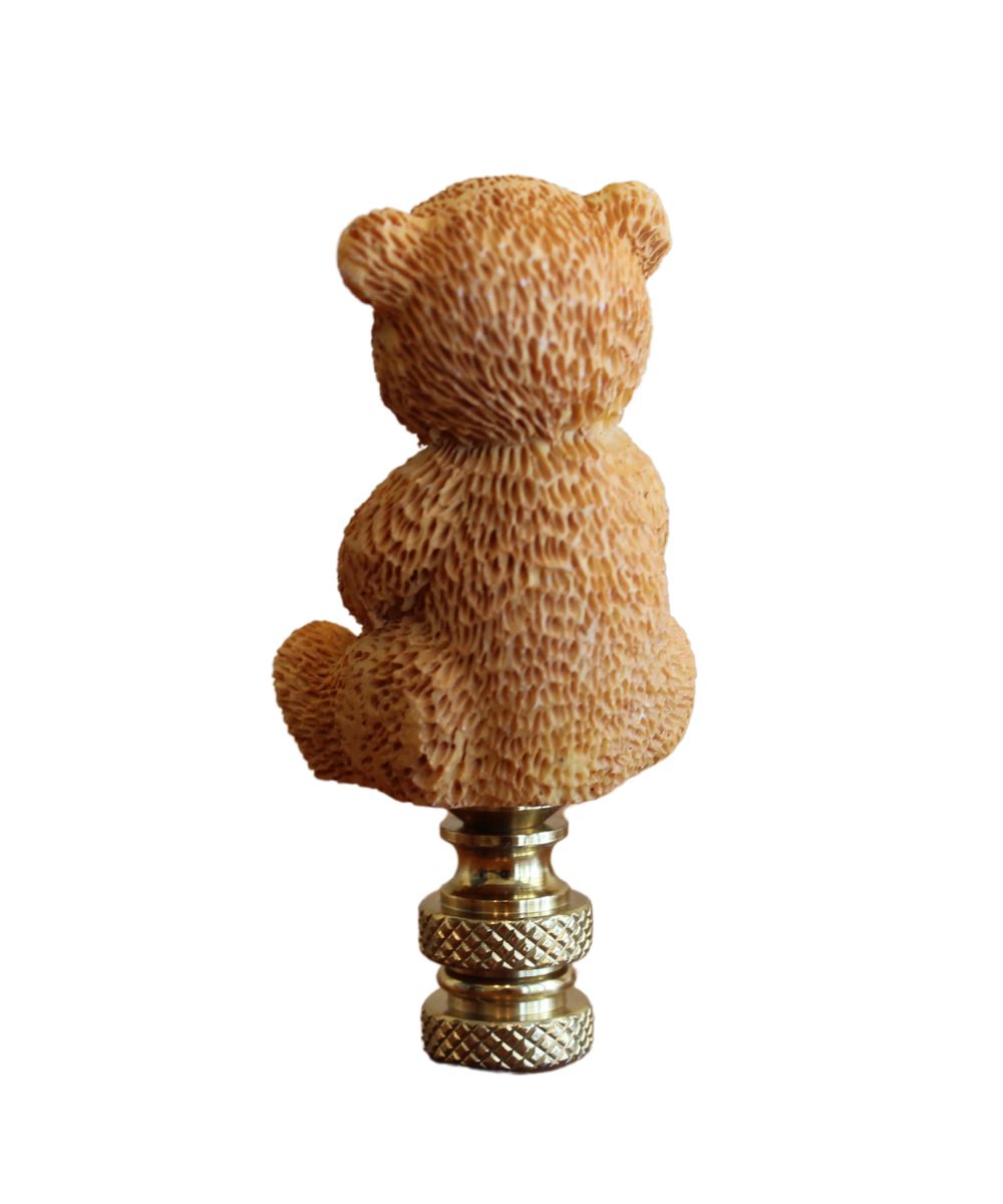 Teddy Bear Decorative Lamp Finial Antique Brass Base, 2.75"h