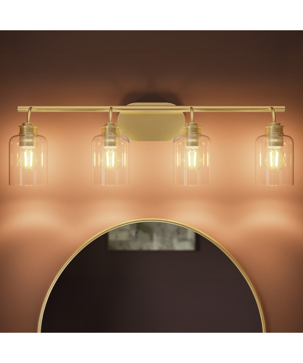 Reines 4-Light Bath Vanity with Clear Glass Shades Brushed Gold