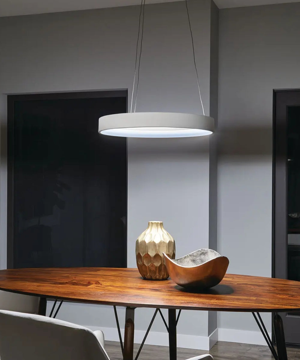 24"w Fornello 1-Light Modern Ring LED Chandelier Pendant Light Textured White Finish